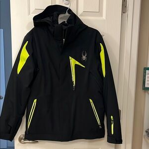 Spyder Black and Yellow Hooded Ski Jacket